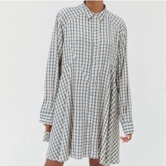 Urban Outfitters Plaid Long Sleeve Dress - Blue and Cream - Picture 4 of 4